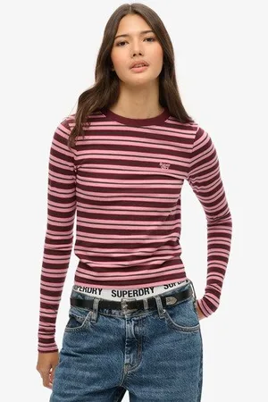 Superdry Damen Gestreiftes Oberteil mit Langen Ärmeln