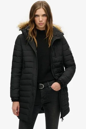 Superdry Damen Fuji Steppmantel in Mittlerer Länge mit Kapuze