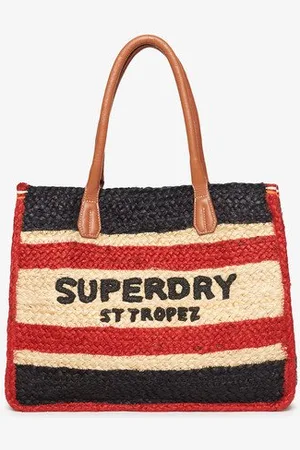 Superdry Damen Marineblau, Rot und Crème Luxe Tragetasche aus Bast Logo Druck, Größe: Einheitsgröße