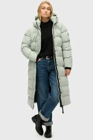 Superdry Damen Langer Steppmantel aus Mikrofaser