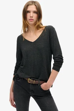 Superdry Damen Langärmeliges Jersey-oberteil mit V-ausschnitt