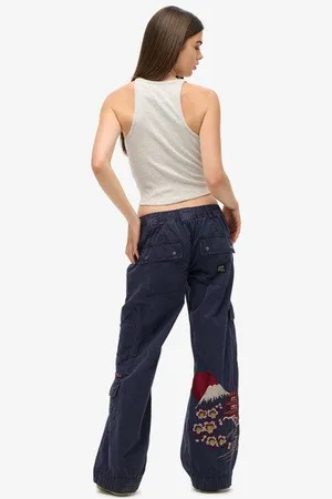Superdry Damen Gestickt Bestickte Cargohose Mit Niedriger Leibhöhe, , Größe: 42