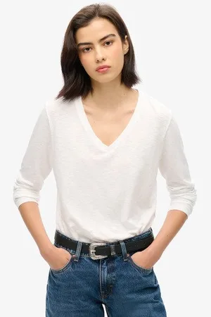 Superdry Damen Langärmeliges Jersey-oberteil mit V-ausschnitt