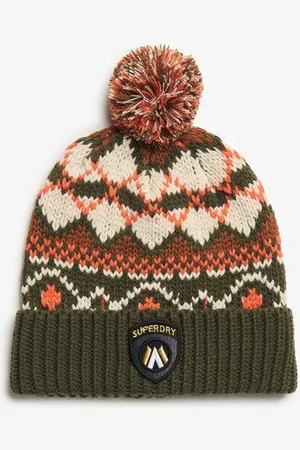 Superdry Damen Apres Ski Beaniemütze aus Strickgewebe Fairisle, Größe: Einheitsgröße