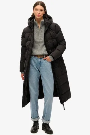 Superdry Damen Langer Steppmantel aus Mikrofaser