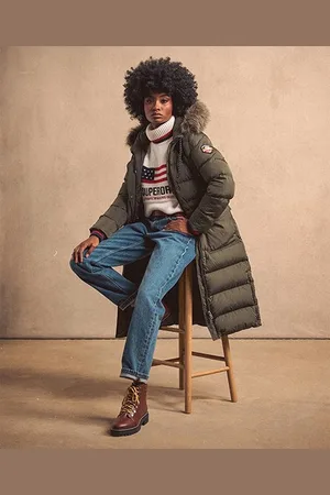 Superdry Damen Langer Everest Kunstfellmantel