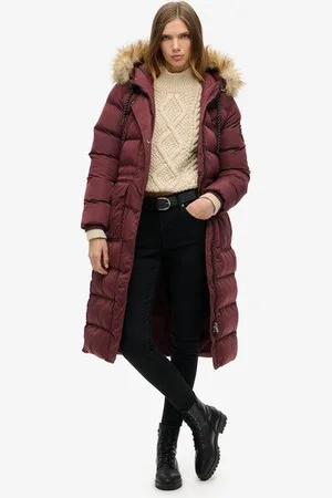 Superdry Damen Langer Everest Kunstfellmantel