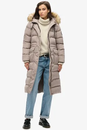 Superdry Damen Langer Everest Kunstfellmantel