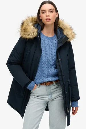 Superdry Damen Everest Parka mit Kunstfellbesatz