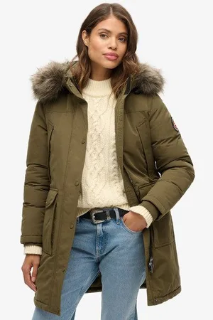 Superdry Damen Everest Parka mit Kunstfellbesatz
