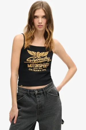 Superdry Damen Geripptes Retro Rocker Trägertop mit Grafik