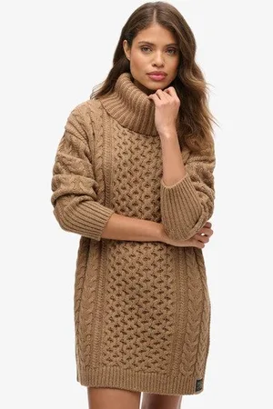 Superdry Damen Strickkleid mit Rollkragen und Zopfmuster
