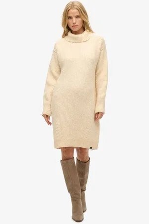 Superdry Damen Strickpulloverkleid mit Rollkragen