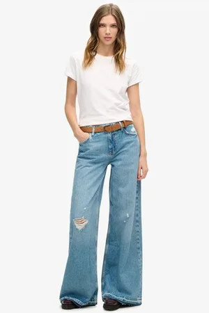 Superdry Damen Ausgestellte Jeans mit Unversäubertem Saum und Weitem Bein