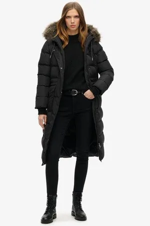 Superdry Damen Langer Everest Kunstfellmantel