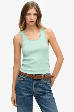 Superdry Damen Athletic Essentials Vintage Tanktop mit Spitzenbesatz