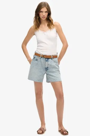 Superdry Damen Abgeschnittene Shorts mit Mittlerer Leibhöhe