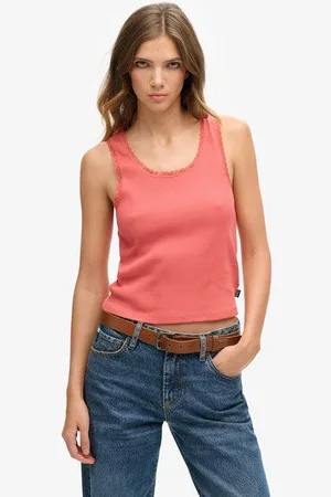 Superdry Damen Athletic Essentials Vintage Tanktop mit Spitzenbesatz