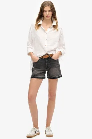 Superdry Damen Abgeschnittene Shorts mit Mittlerer Leibhöhe