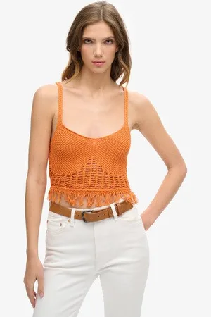 Superdry Damen Vintage Häkeloberteil mit Fransen