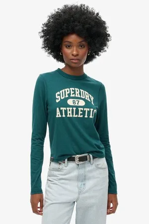 Superdry Damen Grün und Weiß Schmales Athletic Essentials Ringel-Langarmshirt, Größe: 36