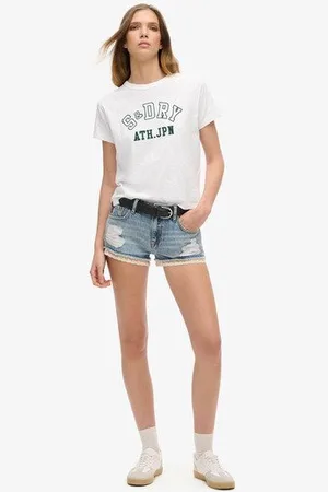 Superdry Damen Spitzenbesatz Hot Jeansshorts, , Größe: 34
