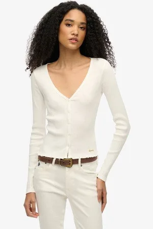 Superdry Damen Essential Langarmoberteil mit Knopfleiste