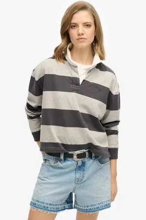 Superdry Damen Athletic Essentials Rugby-oberteil mit Streifen