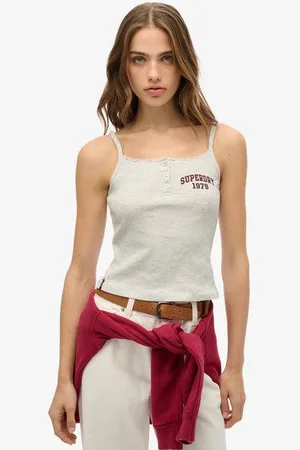Superdry Damen Athletic Essentials Trägertop mit Grafik und Knöpfen
