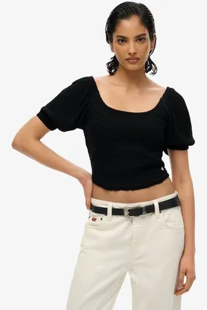 Superdry Damen Gesmoktes Oberteil aus Webstoff