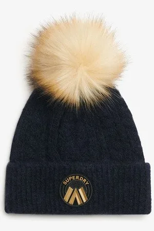 Superdry Damen Luxuriöse Beaniemütze mit Zopfmuster
