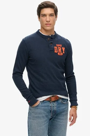 Superdry Herren Grandad-oberteil im Vintage-stil mit Langen Ärmeln