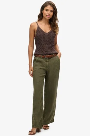 Superdry Damen Leinenhose mit Niedriger Leibhöhe