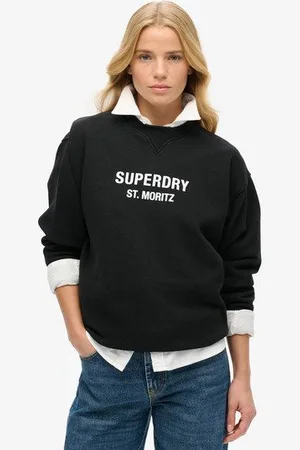 Superdry Damen Lockeres Sport Luxe Sweatshirt mit Rundhalsausschnitt
