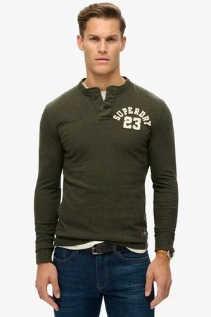 Superdry Herren Grandad-Oberteil Im Vintage-Stil Mit Langen Ärmeln, Größe: M