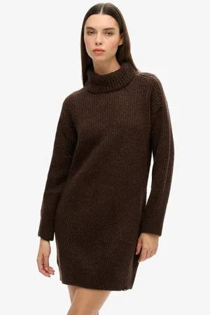 Superdry Damen Strickpulloverkleid mit Rollkragen