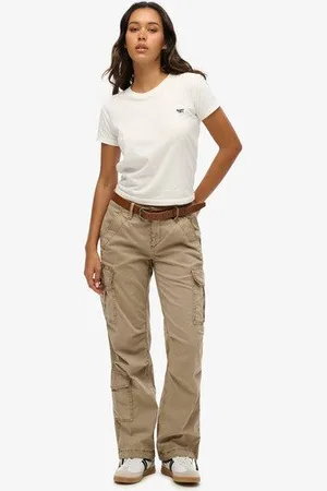 Superdry Damen Gerade Cargohose mit Niedriger Leibhöhe