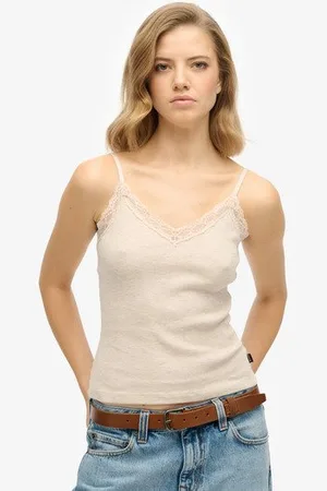 Superdry Damen Essential Trägertop mit Spitzenbesatz