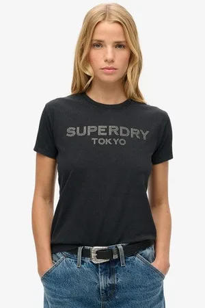 Superdry Damen Figurbetontes Sport Luxe-t-shirt mit Grafikprint