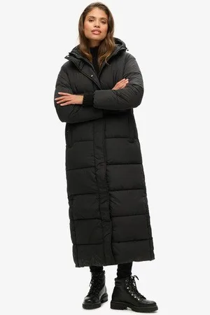 Superdry Damen Maxi-Steppmantel mit Kapuze, Größe: 46