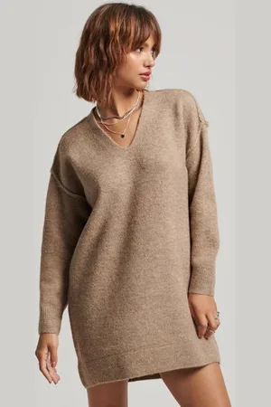 Superdry Damen Strickpulloverkleid mit V-ausschnitt