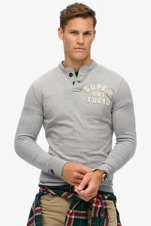 Superdry Herren Grandad-oberteil im Vintage-stil mit Langen Ärmeln