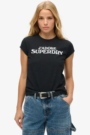 Superdry Damen Sport Luxe T-shirt mit Grafik-print und Flügelärmeln