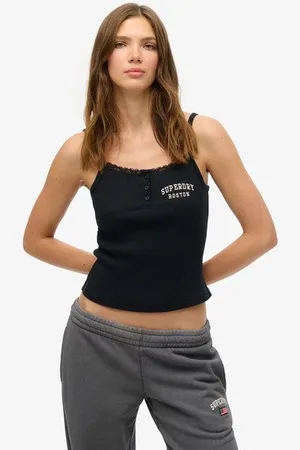 Superdry Damen Athletic Essentials Trägertop mit Stickerei und Knopfleiste