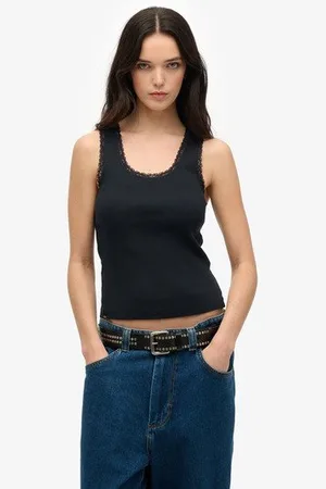 Superdry Damen Vintage Tanktop mit Spitzenbesatz