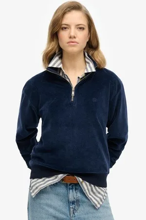 Superdry Damen Velour-oberteil mit Halblangem Reißverschluss
