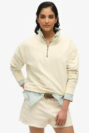 Superdry Damen Velour-oberteil mit Halblangem Reißverschluss