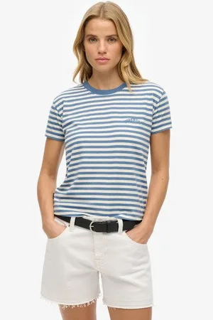 Superdry Damen Figurbetontes Essential T-shirt mit Logo und Streifen
