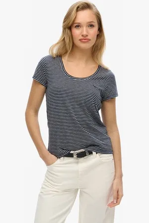 Superdry Damen Studios T-shirt mit Tiefem Ausschnitt