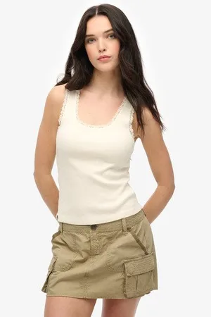 Superdry Damen Vintage Tanktop mit Spitzenbesatz